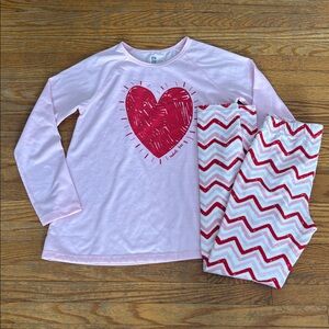 Gymboree Pink Pajama Set with Red Heart and Waffle Bottoms Sz L (10-12)